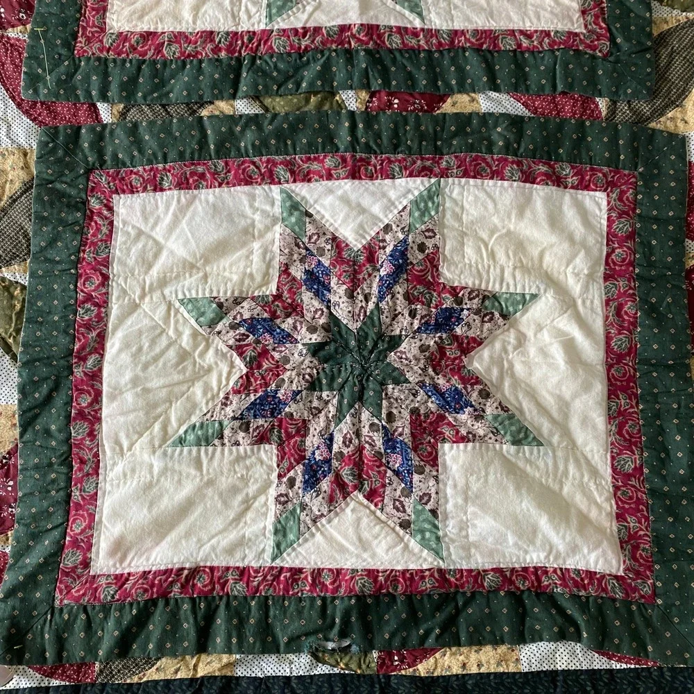 Vintage Quilted Patchwork Standard Pillow Sham Eight Point Star Design